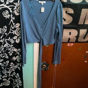 Love Tree Teal Long-Sleeve Button-Up Blouse